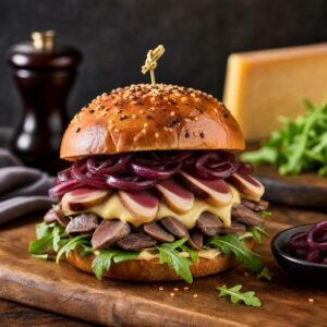 Burger gesiers confit et magret séché