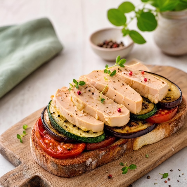 Tartine foie gras et légumes
